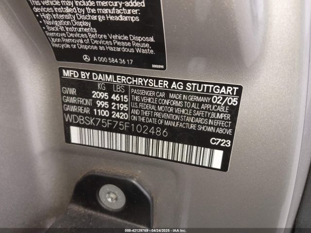 2005 MERCEDES-BENZ SL 500 WDBSK75F75F102486 Photo 8