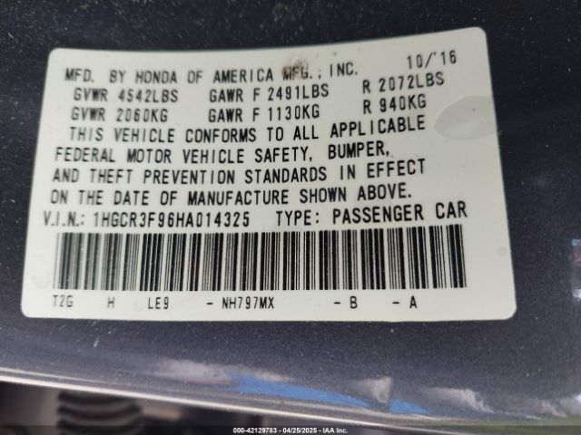 1HGCR3F96HA014325 Honda Accord Touring V6
