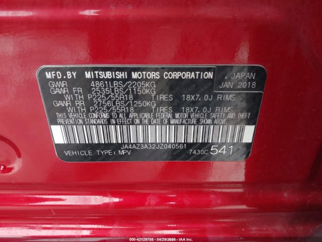 2018 MITSUBISHI OUTLANDER JA4AZ3A32JZ040561 Photo 8