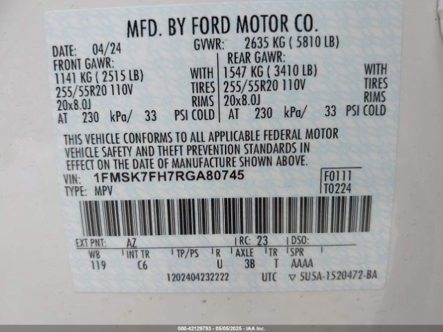 1FMSK7FH7RGA80745 Ford Explorer Limited