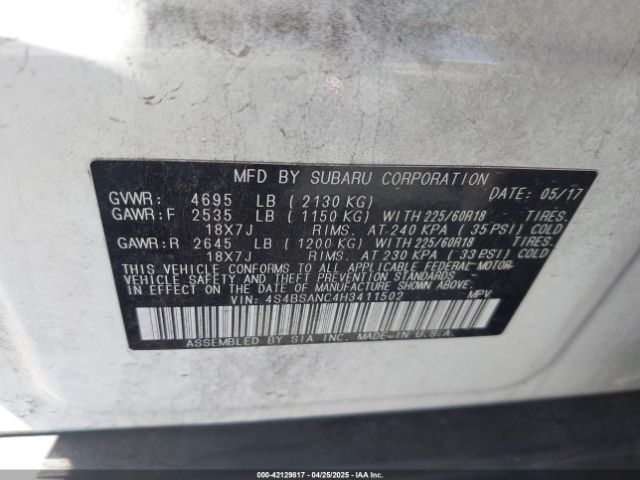 4S4BSANC4H3411502 Subaru Outback 2.5i Limited