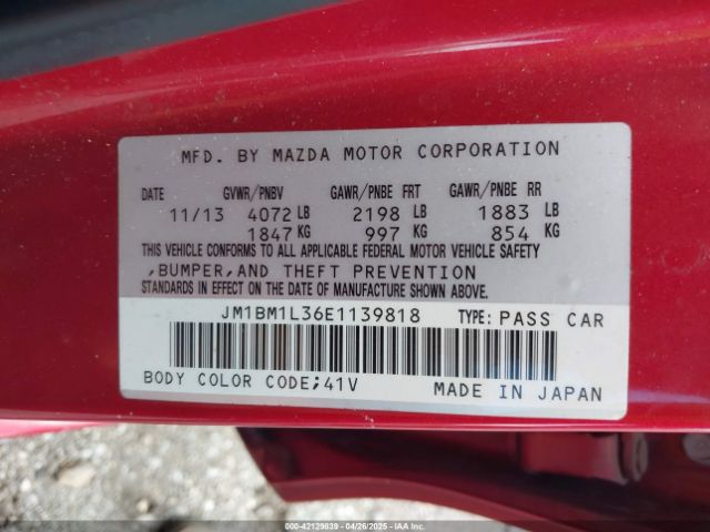 JM1BM1L36E1139818 Mazda Mazda3 S Touring