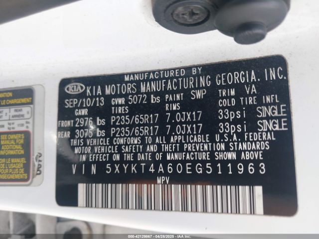5XYKT4A60EG511963 KIA SORENTO LX