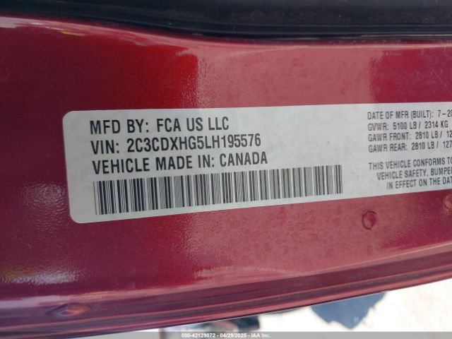 2C3CDXHG5LH195576 Dodge Charger Gt Rwd