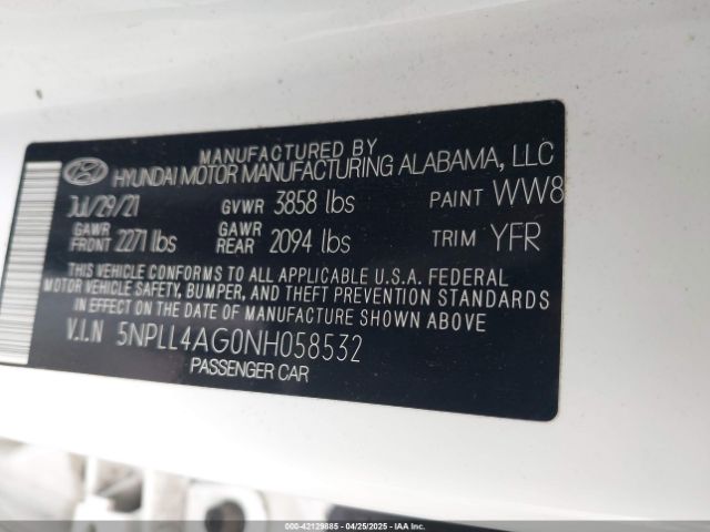 5NPLL4AG0NH058532 Hyundai ELANTRA SE