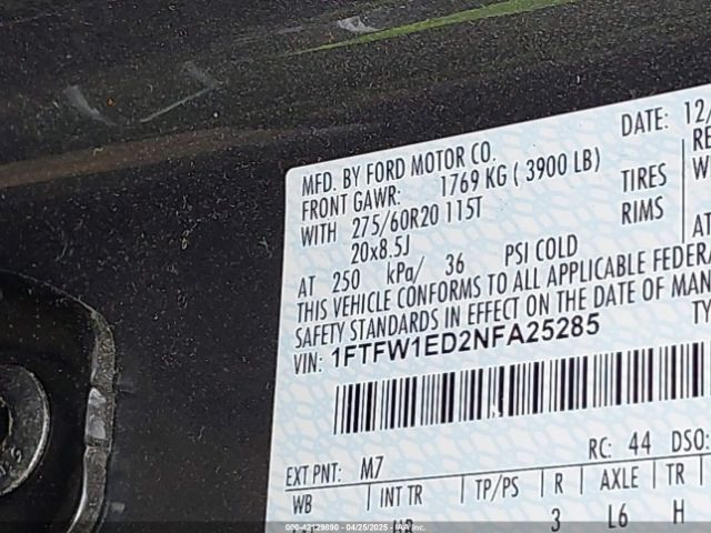 1FTFW1ED2NFA25285 Ford F-150 Lariat