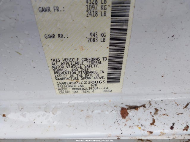 1N4BL4BV2LC230065 Nissan Altima S Fwd