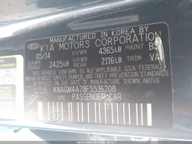 KNAGM4A78F5536208 KIA Optima Lx
