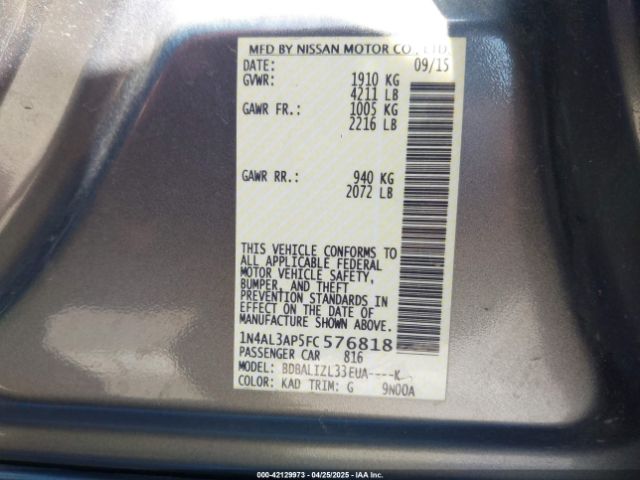 1N4AL3AP5FC576818 Nissan Altima 2.5 Sv