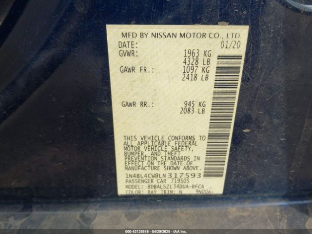 1N4BL4CV9LN317593 Nissan Altima Sr Fwd