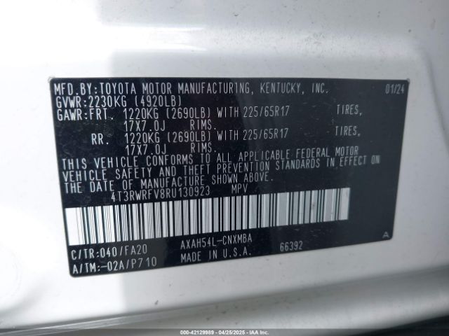 4T3RWRFV8RU130923 Toyota Rav4 Hybrid Xle