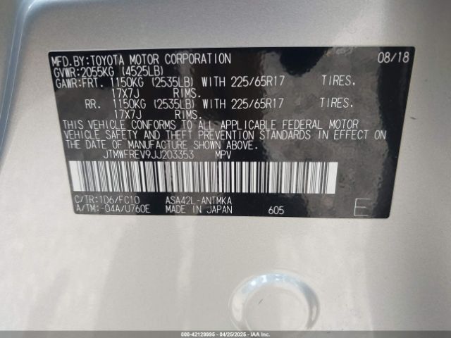 JTMWFREV9JJ203353 Toyota Rav4 Xle