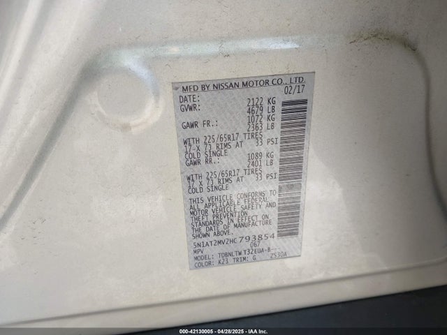 5N1AT2MV2HC793854 Nissan ROGUE SV