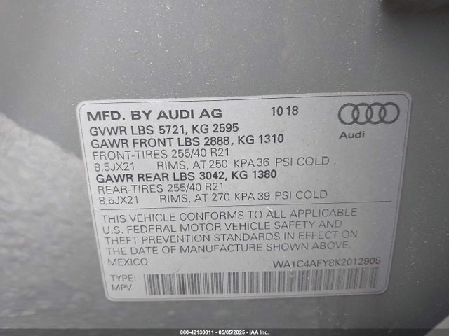 WA1C4AFY8K2012905 Audi 2019