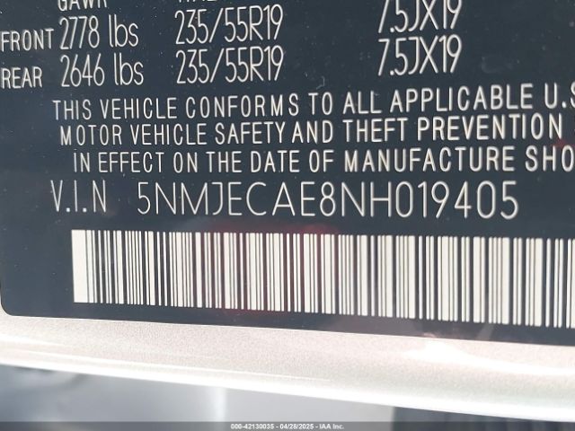 5NMJECAE8NH019405 Hyundai Tucson Limited
