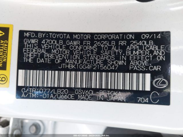 JTHBK1GG4F2156047 Lexus ES 350