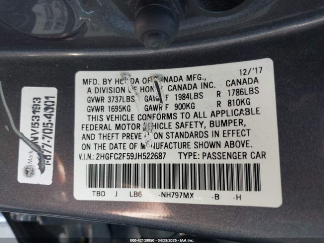 2HGFC2F59JH522687 Honda Civic Lx