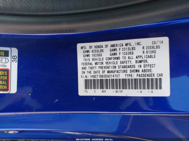 1HGCT1B80EA014707 Honda Accord Ex-l