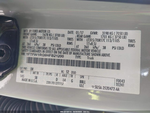 1FTFW1RG9HFB21200 Ford gtdi