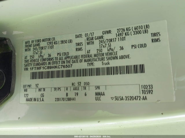 1FTMF1C89HKC76507 Ford F-150 Xl