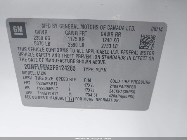 Chevrolet EQUINOX 1LT 2015 2GNFLFEK5F6124285 Image 9
