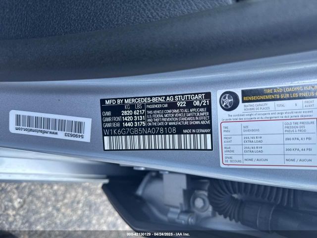 W1K6G7GB5NA078108 Mercedes-Benz S 580 4matic