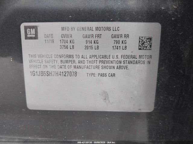 1G1JB5SH7H4127078 Chevrolet Sonic Ls Auto
