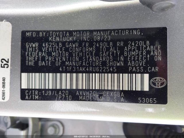 4T1F31AK4RU622545 Toyota Camry Hybrid Xle
