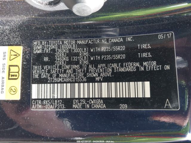 2T2BGMCA8HC015536 Lexus RX 450H