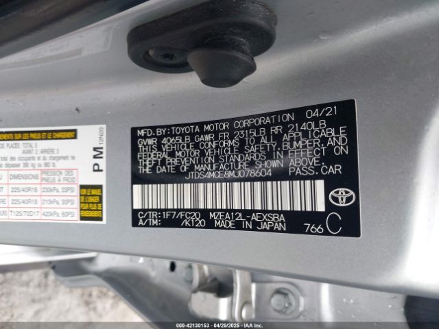 JTDS4MCE8MJ078604 Toyota COROLLA SE