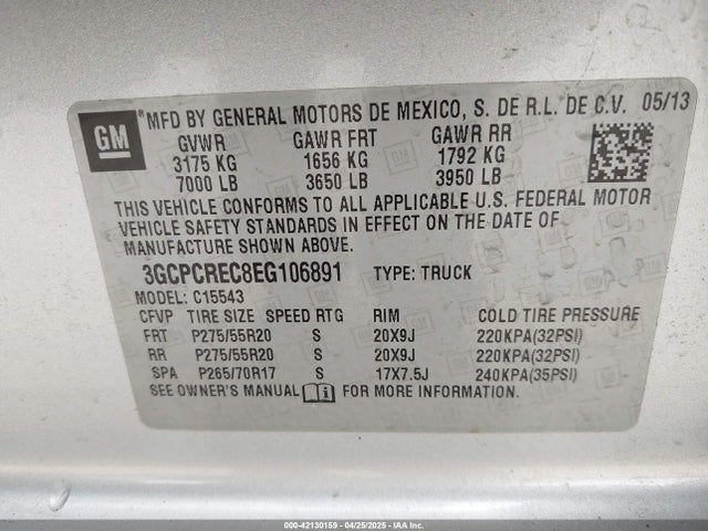 3GCPCREC8EG106891 Chevrolet Silverado 1500 1lt