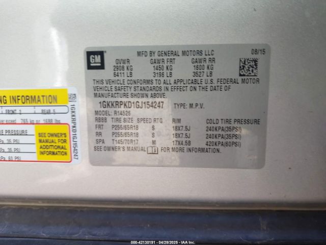 1GKKRPKD1GJ154247 GMC Acadia Sle-2