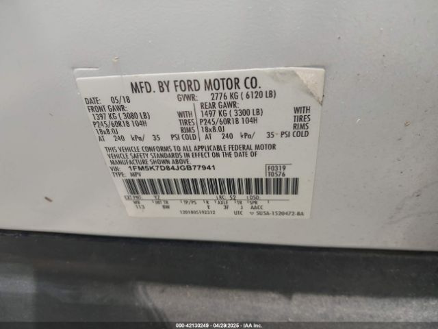 1FM5K7D84JGB77941 Ford EXPLORER XLT