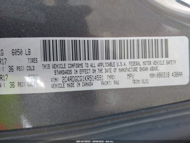 2C4RDGCG1KR514591 Dodge Grand Caravan Sxt