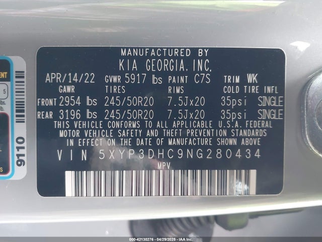 5XYP3DHC9NG280434 KIA Telluride Ex