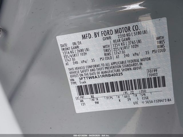 3FTTW8A31RRB40025 Ford Maverick Xl