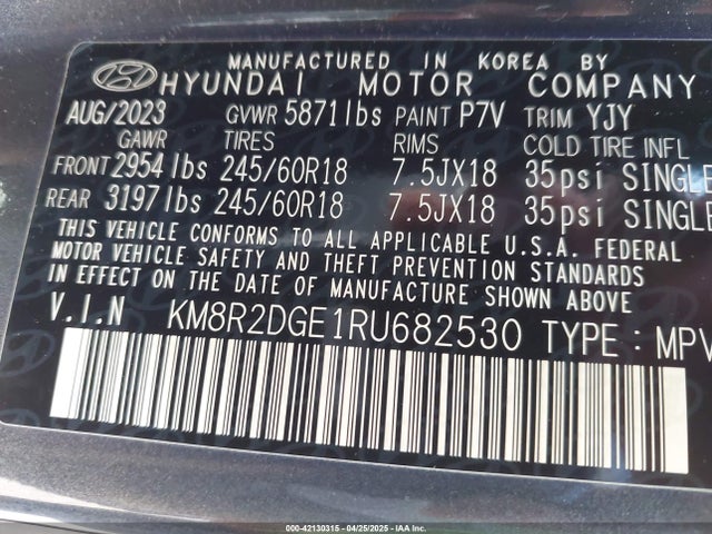 KM8R2DGE1RU682530 Hyundai Palisade Sel