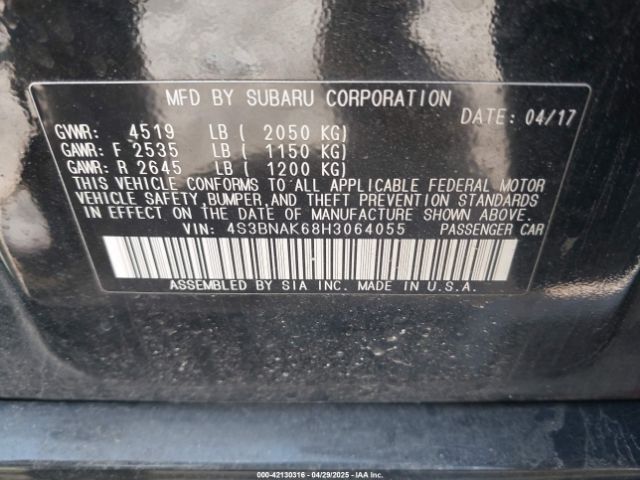 4S3BNAK68H3064055 Subaru Legacy 2.5i Limited