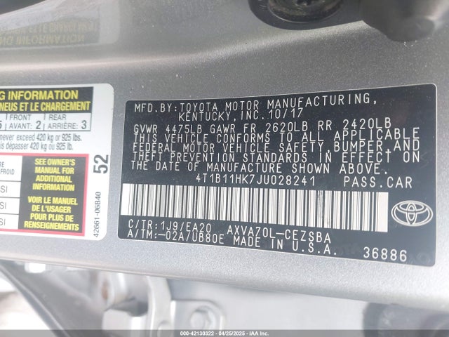 4T1B11HK7JU028241 Toyota CAMRY SE