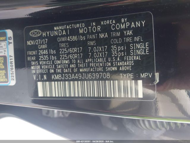 KM8J33A49JU639708 Hyundai Tucson Sel Plus