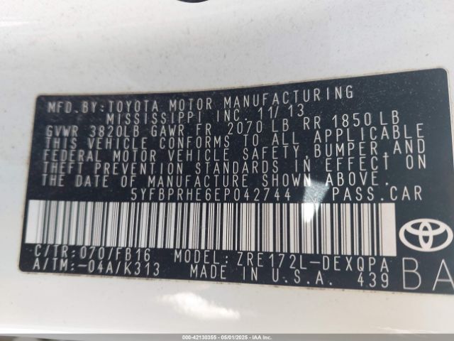 5YFBPRHE6EP042744 Toyota Corolla Le Eco