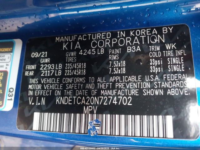 KNDETCA20N7274702 KIA Seltos Sx Turbo
