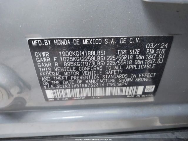3CZRZ1H51RM752314 Honda Hr-v 2wd Sport/2wd Sport W/o Bsi