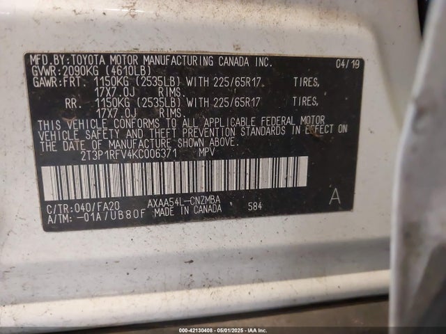 Toyota Rav4 Xle 2019 2T3P1RFV4KC006371 Image 9