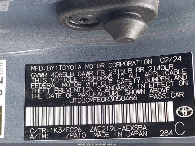JTDBCMFE0R3050466 Toyota Corolla Hybrid Se