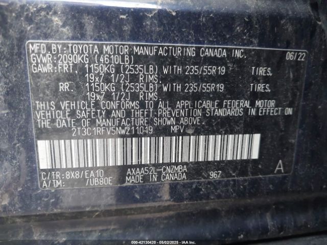 2T3C1RFV5NW211019 Toyota a25a-fks