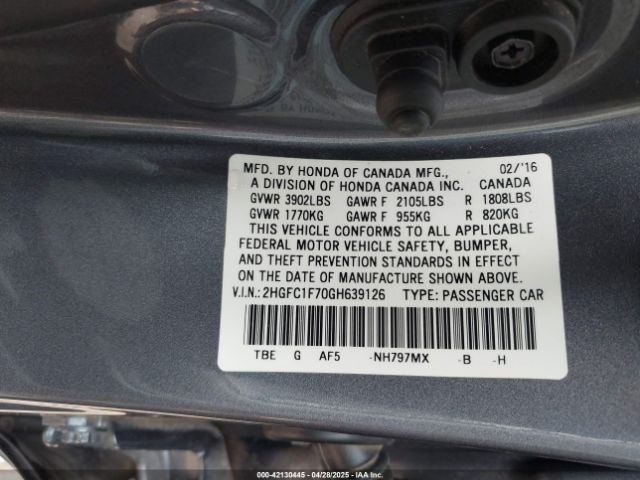 2HGFC1F70GH639126 Honda Civic Ex-l
