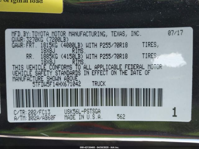 5TFDW5F14HX671042 Toyota 3ur-fbe