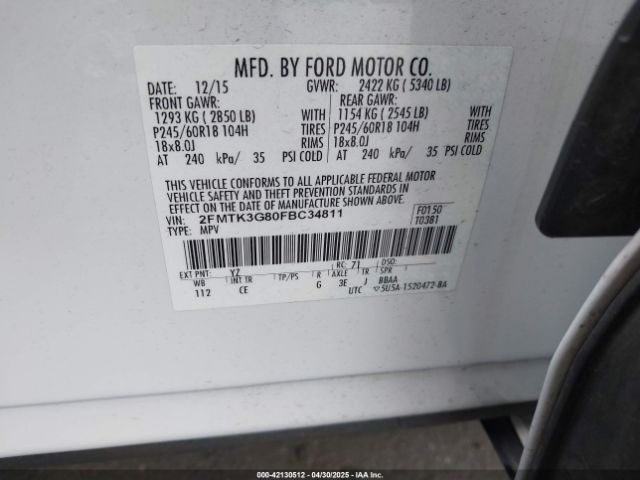2FMTK3G80FBC34811 Ford EDGE SE