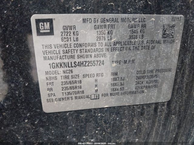 1GKKNLLS4HZ255724 GMC Acadia Sle-2